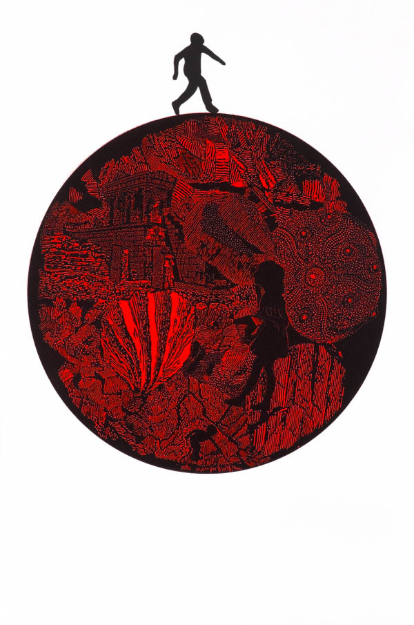 Helen Wright Circle Game I, 2013 woodcut print and collage on paper 120 x 80cm edition of 8 plus 2 artist's proofs