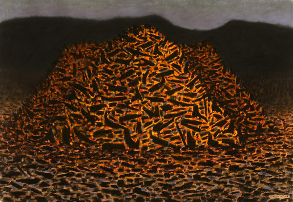 Richard Wastell Mound of ash, charcoal and mud at night, 2006 Charcoal & pastel on paper, framed 86 x 122cm