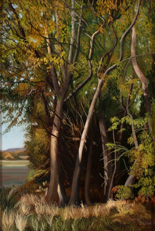 David Keeling In the rough, 1st hole, Ratho, 2022 oil on board, framed 36 x 24.5 cm (board size)