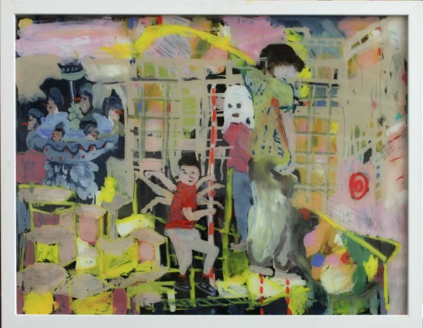 Mish Meijers Brutalist Playground, 2020 oil on reverse glass (Hinterglasmalerei), framed 47 x 59.5cm