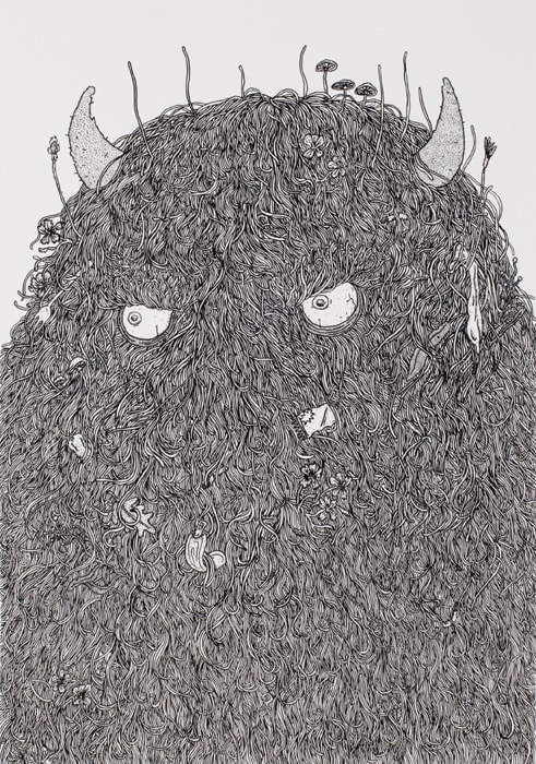 Tom O'Hern Wild beast, 2010 Indian ink on paper 95.5h x 70w cm (sheet size), 101h x 71.5w cm (box frame)