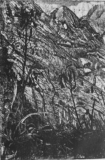 Raymond Arnold Elsewhere world fragment No.2, 2015 etching on 300gsm Velin Arches, unframed 40 x 30cm paper size