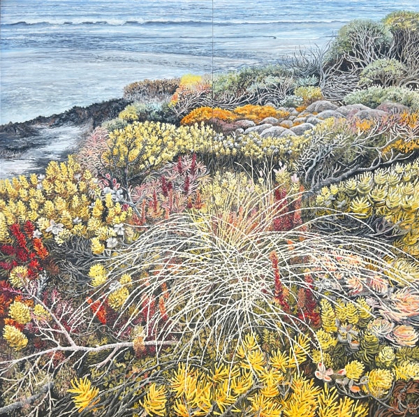 Naomi White Please Move Over, I’m in Front, 2025 oil on board, framed diptych: 150 x 150 cm (framed size)