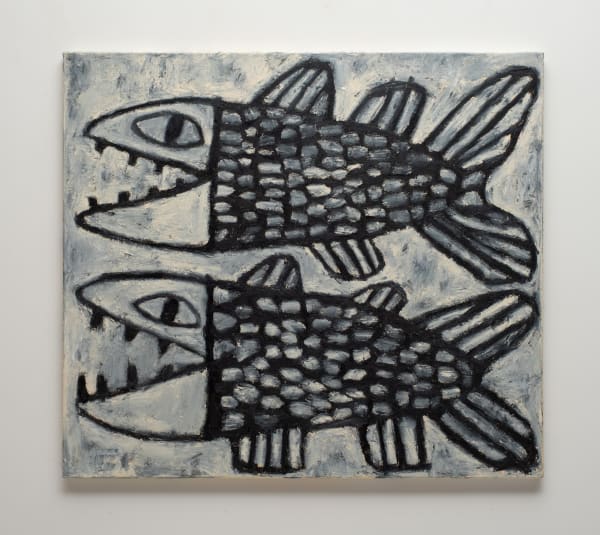 Tom O'Hern Prehistoric fish (Acro Lepis), 2025 oil stick on canvas 77 x 87 cm (stretcher size)