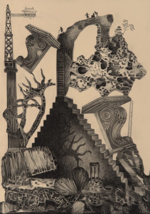 Helen Wright My Little Empire II, 2013 charcoal on paper, framed 105 x 76 cm