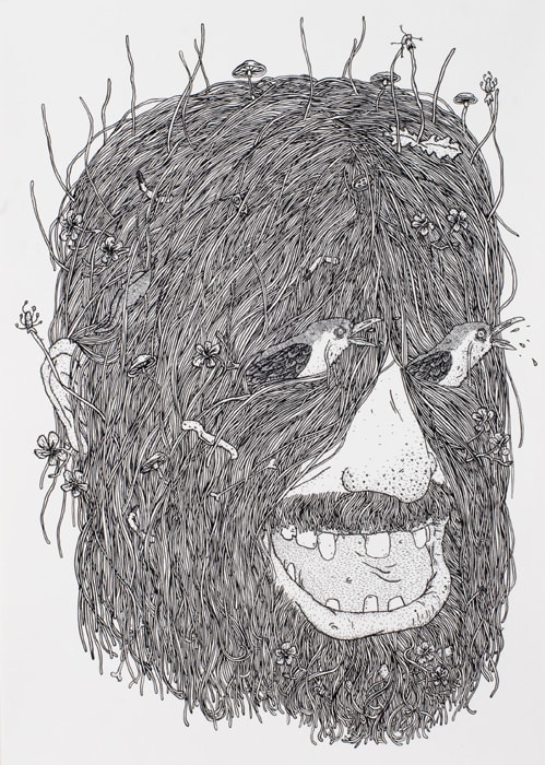 Tom O'Hern Big & beardey, 2010 Indian ink on paper 95.5h x 70w cm (sheet size), 101h x 71.5w cm (box frame)