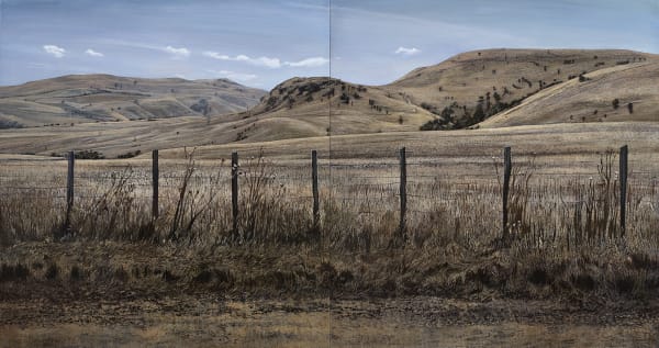 Stephanie Tabram Still , 2017 acrylic on linen 87 x 163cm ( diptych)