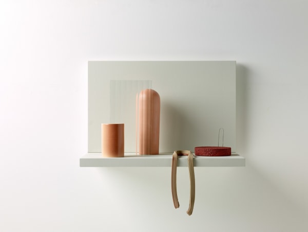 Kelly Austin Stilled Composition 107, 2022 stoneware, collected earthen materials, glaze, glass, timber, acrylic paint 40 x 60 x 33 cm