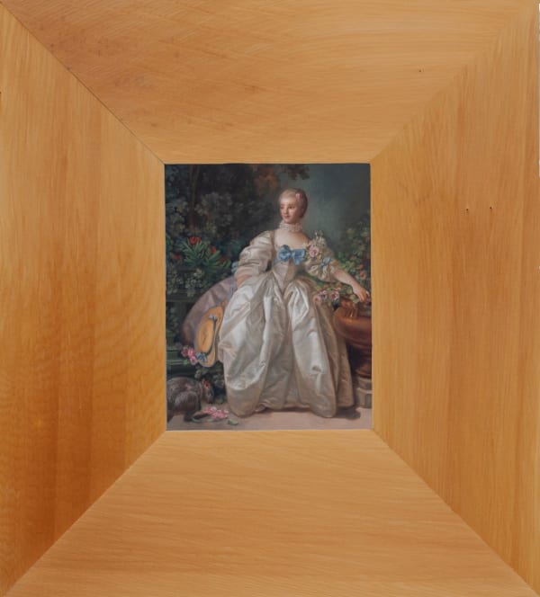 Effie Pryer Assessing the damage (after Boucher), 2025 oil on wood panel, Huon pine frame 8 x 6.5 cm (image size) 18.3 x 16.4 cm (frame size)