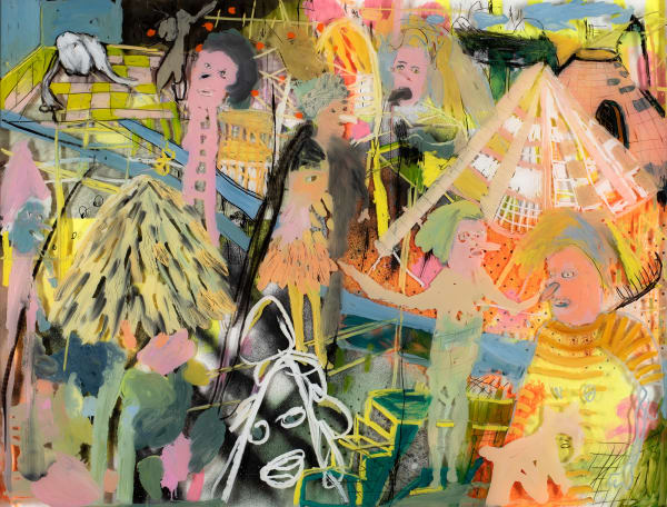 Mish Meijers Episode 10 – Peachy keen fever dream (Mexico), 2020 oil on reverse acrylic (Hinterglasmalerei) mixed media on paper, framed 100 x 130 x 4cm