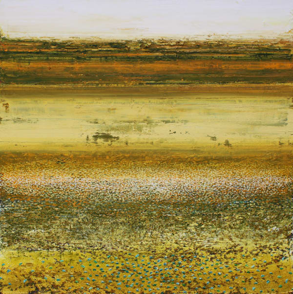 Patrick Grieve February. Summer's day, stubble and flax field, 2021 oil on linen 122 x 122 cm (stretcher size)