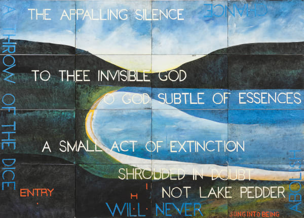 Imants Tillers Nature Speaks: HI, 2021 synthetic polymer paint, gouache on 16 canvasboards, nos. 112558–112573 101.6 x 142.2 cm