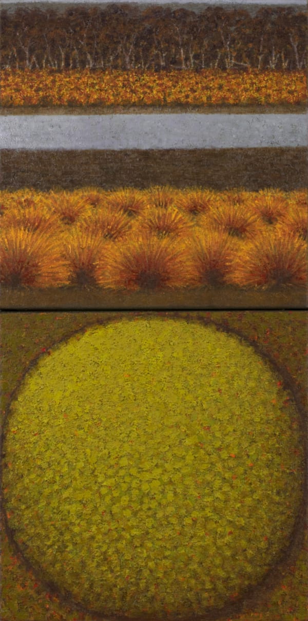 Richard Wastell High Country Lagoon, Cushion Plant, 2014 oil & pumice on linen diptych: 102 x 51cm (stretcher size)