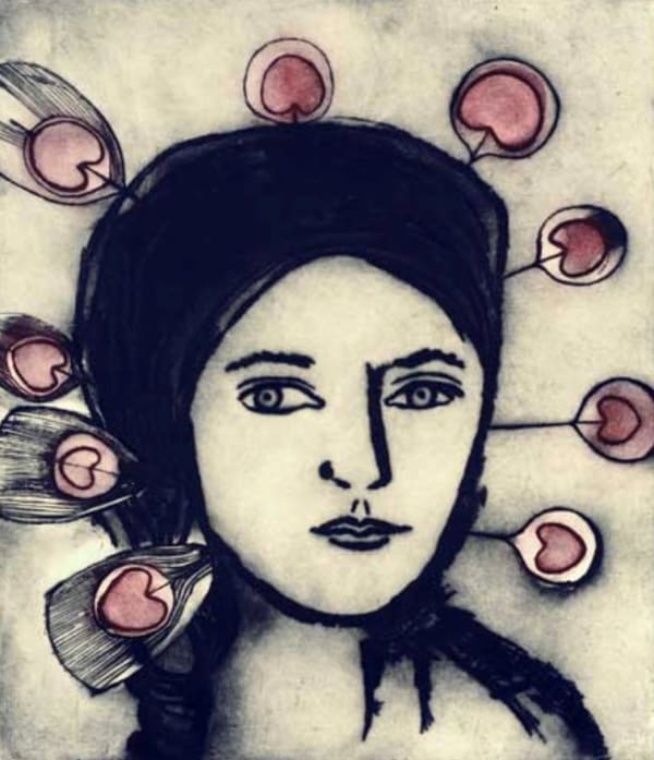 Barbie Kjar Peacock, 2005 drypoint etching on paper, unframed 90h x 76w cm (plate size) 121.5h x 95w (frame size) Edition of 20 plus 1 artist's proof