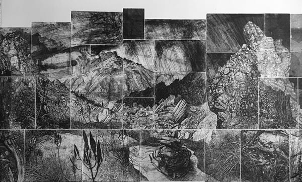 Raymond Arnold Elsewhere world consolidated III, 2017 etching on 300gsm Velin Arches, unframed 80 x 115 cm