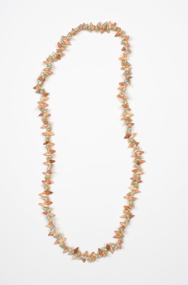 Aunty Lola Greeno pakana necklace, 2023 maireener and oat shells 71 cm (approx overall length)