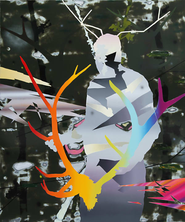 Neil Haddon Trophy Hunter, 2012 high gloss enamel paint and oil paint on aluminium panel 180 x 150 cm