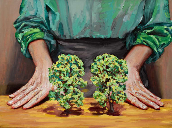 Amanda Davies Premaydena green (silver wattle/mimosa), 2024 oil on linen, framed 30.5 x 40.5 cm (stretcher size) 33 x 43.5 cm (frame size)