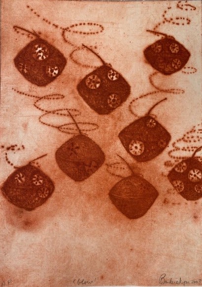 Barbie Kjar Glow, 2003 dry point relief on paper, unframed 41 x 30cm (plate size)
