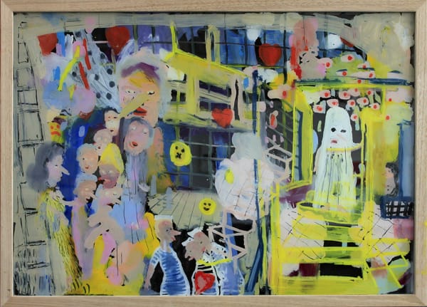 Mish Meijers Emoji Opera Ghost Scene, 2020 oil on reverse glass (Hinterglasmalerei), framed 50 x 70cm