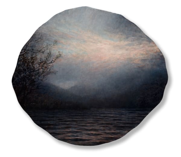 Michaye Boulter and Heather Rose Everything is less certain VII, 2021 oil on hand-beaten steel 43 x 48 cm (overall size)