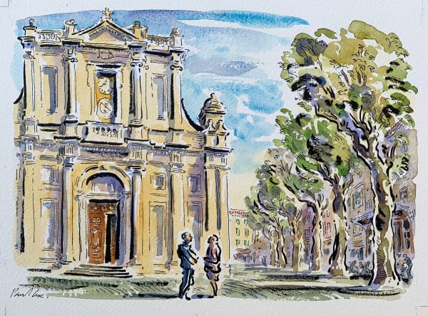 Paul Cox RWS , Place de L'Eglise L'Isle-sur-Sorgue