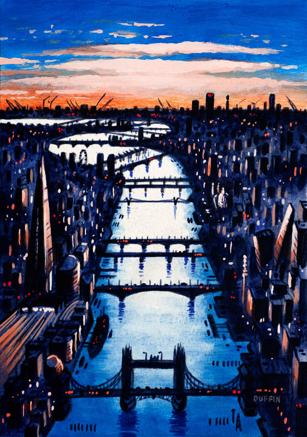 John Duffin RWS, Thames Bridges Dusk 2