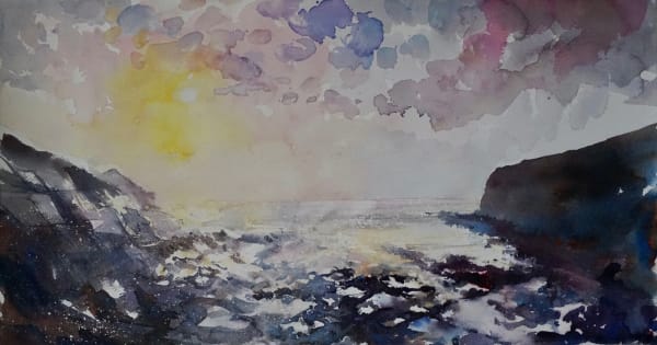 Sophie Knight RWS, Morning Light in the bay with rock pools, Cornwall.