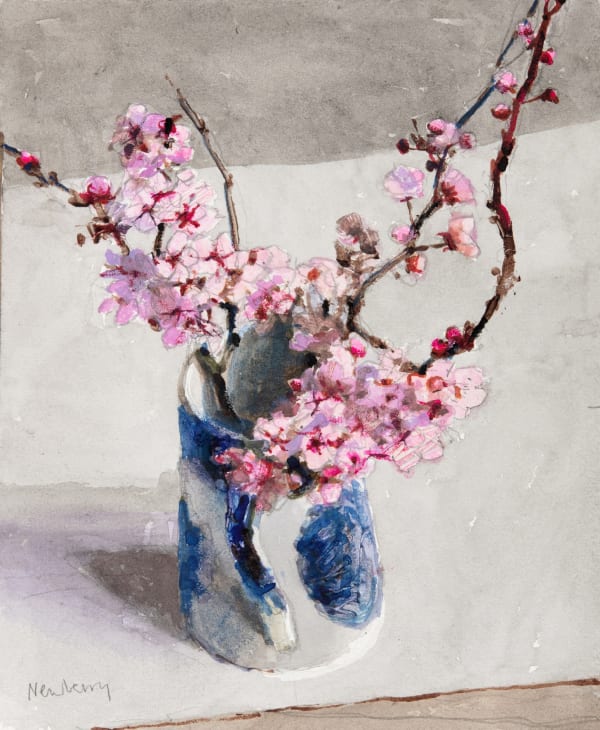 John Newberry RWS, Prunus in Blue and White Jug