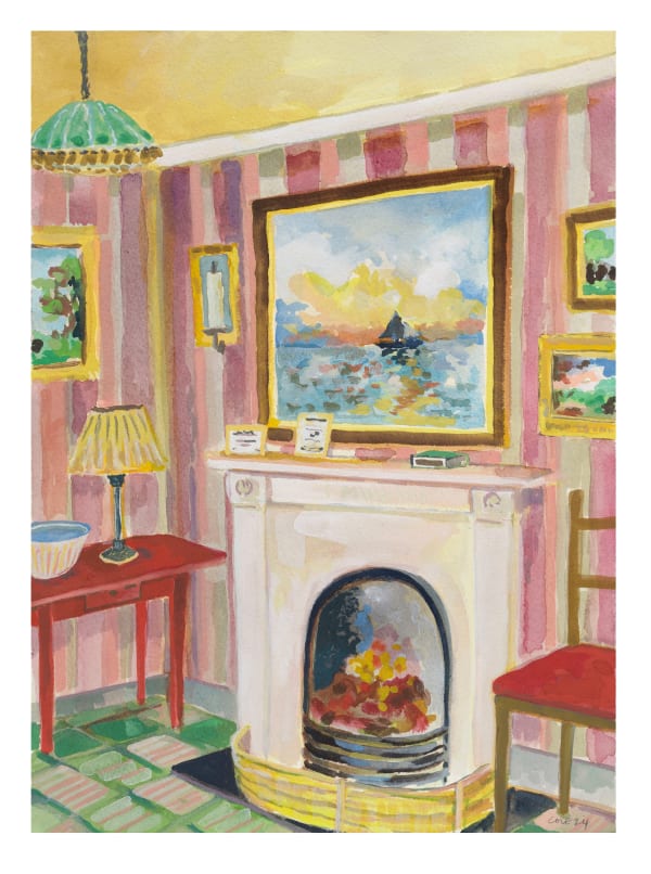 Lottie Cole RWS, Striped Interior with Sunset at Sea