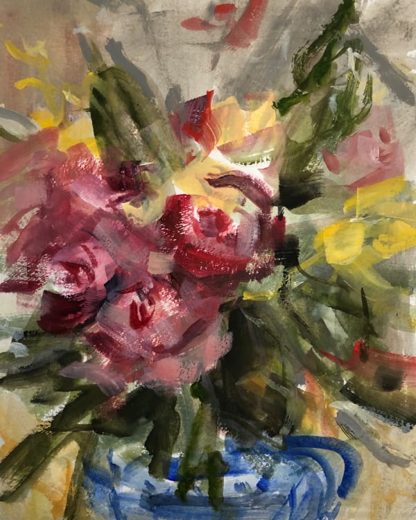 Lucy Marks RWS, Red Roses and Blue Jug