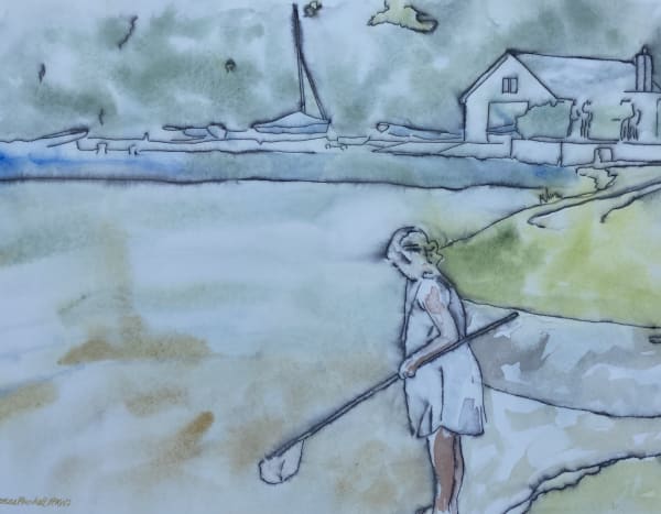 Thomas Plunkett PPRWS Hon. RE, Girl Fishing, Helford River, Cornwall