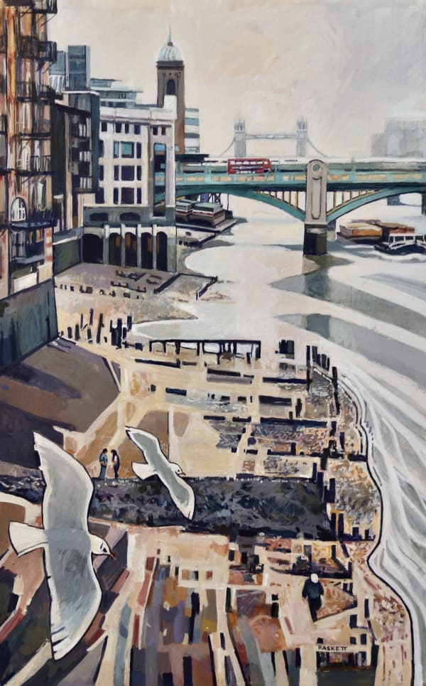 David Paskett PPRWS Hon. RE, Towards Tower Bridge, with Bus .