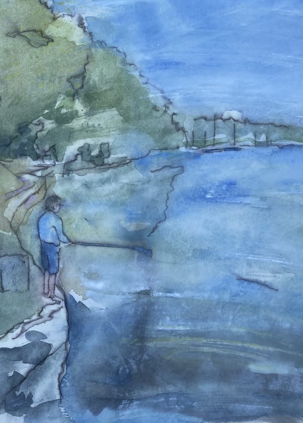 Thomas Plunkett PPRWS Hon. RE, Boy Fishing, Helford River, Cornwall