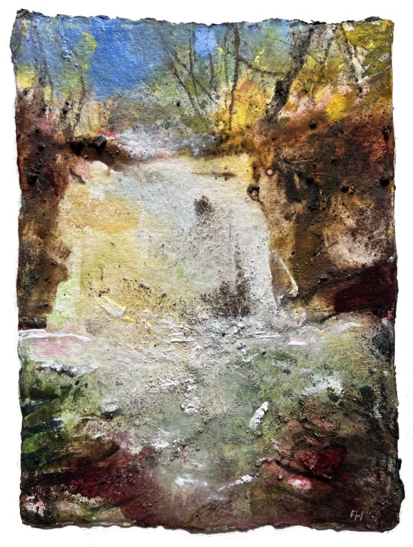 Frances Hatch RWS, Tufa Sun at Jennet’s Foss. Malhamdale, Yorkshire. (Jennet: Queen of the fairies lives in a cave behind the falls)