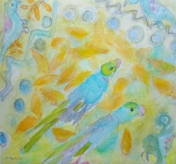 Anne Marlow RWS, Watchful Parakeets