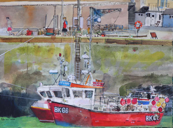 Peter Quinn RWS, Boys and Gulls, Seahouses Harbour, Northumberland