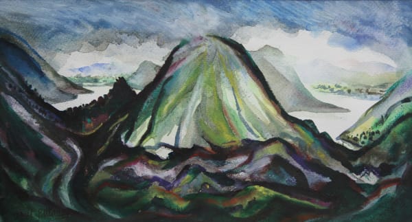Neil Pittaway RWS RE, View of Ennerdale Water and Crummoch Water from Haystacks Lake District