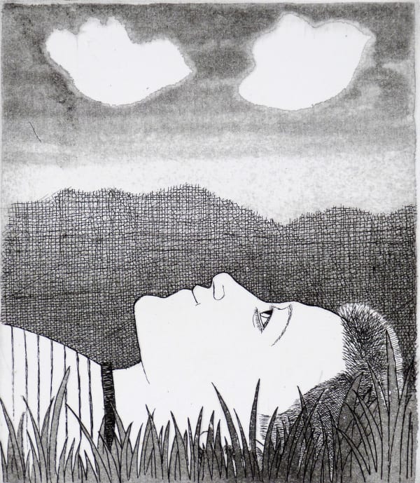 Frans Wesselman RE, Lying in grass, looking at clouds