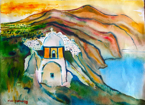 Neil Pittaway RWS RE, View of the Cathedral of Saint John the Baptist, Thira, Santorini