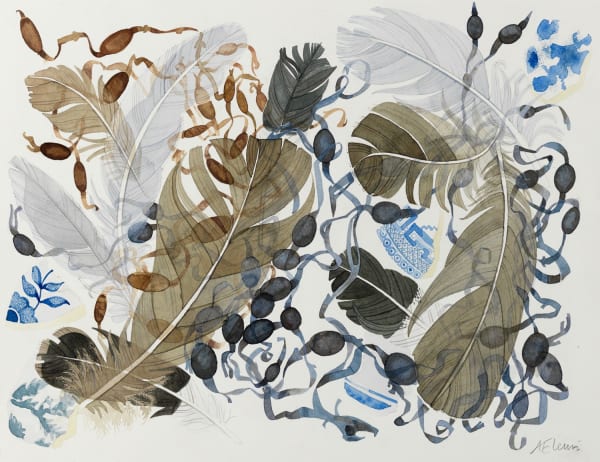Angie Lewin RWS RE - Berneray Blue, Brown Feathers, 2017