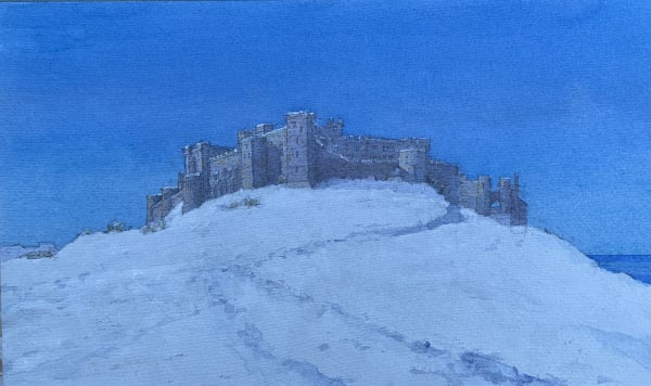 Dennis Roxby Bott RWS, Bamburgh Castle in Snow