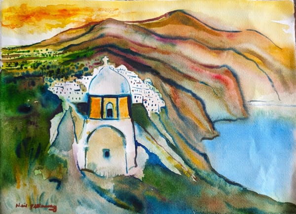 Neil Pittaway RWS RE, View of the Of The Cathedral of Saint John The Baptist, Thira, Santorini