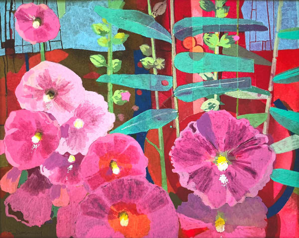 Claire Denny RWS, Hollyhocks and Great Lettuce