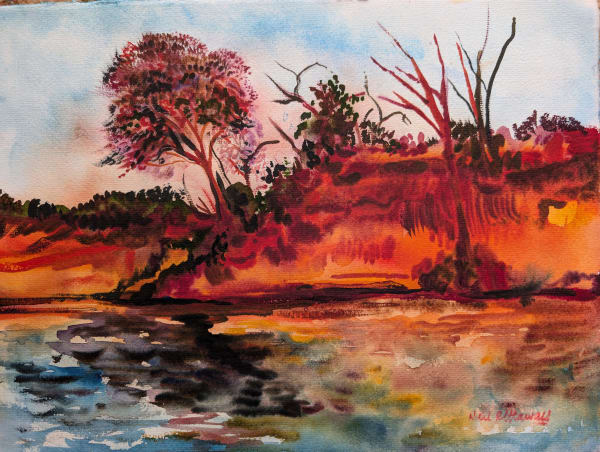 Neil Pittaway RWS RE, Dusk on the Okavango River, Namibia