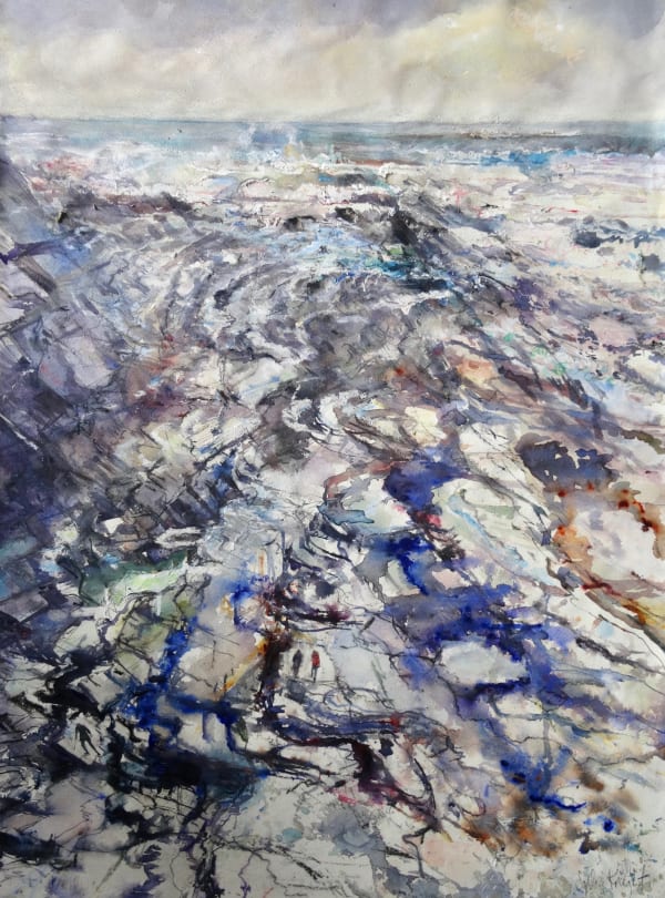 Sophie Knight RWS, Looking Down onto Rock Strata, Incoming Tide with Rock Pools, Crackington Haven. Cornwall