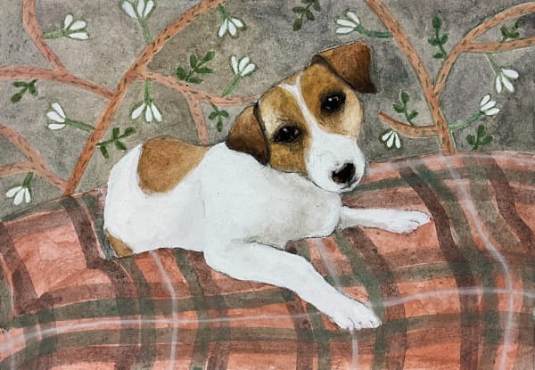 Gertie Young RWS, Terrier on Tartan