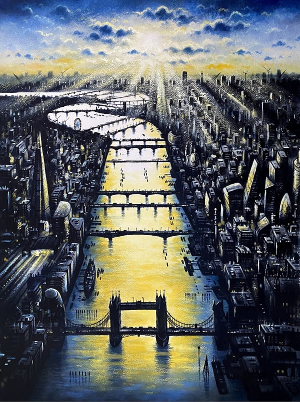 John Duffin RWS RE, Thames Bridges - Sundown