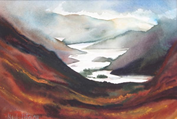 Neil Pittaway RWS RE, Distant view of lake Windermere near Ambleside