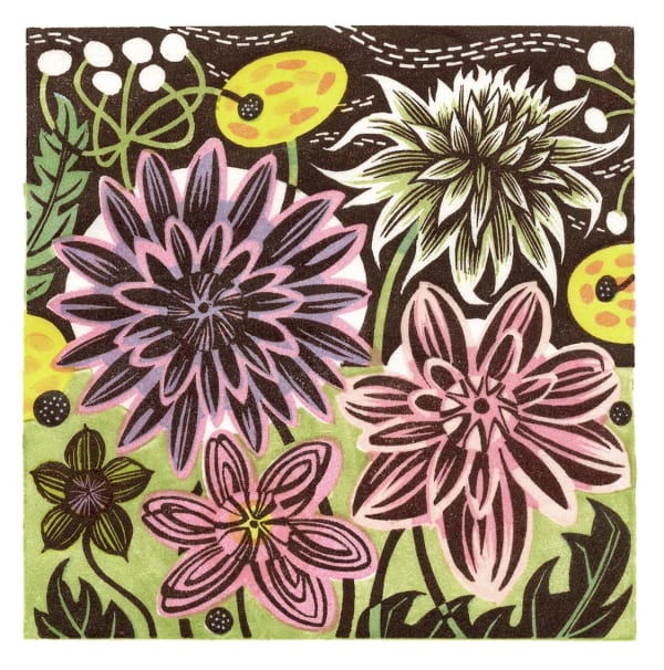 Angie Lewin RWS RE, Dahlias and Anemones